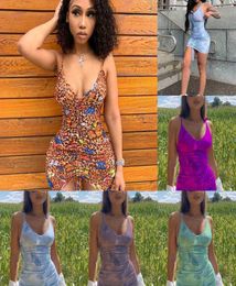 2022 trends Summer Women039s New Sexy Print Vneck Suspender Sleeveless Top Short Backless Drawstring Dress Fashion Mini Skirt 4992054