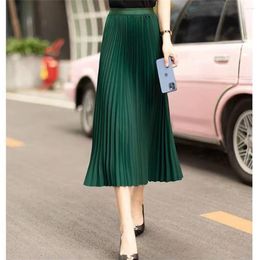 Skirts Summer Pleated High Waist Thin Solid Color Loose All-match Oversize A-line Long Skirt Elegant Fashion Women Clothing