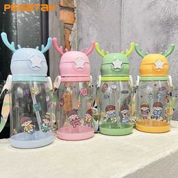 Cups Dishes Utensils Childrens water small cup Antler creative cartoon baby cup with Straws leak proof bottle outdoor childrens cupL2405