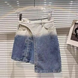 Skirts Summer Oversized Women's Clothing Design With Anti Glare Gradient Color Denim Short Skirt Irregular High Waisted