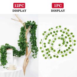 Decorative Flowers Wreaths Artificial Creeper Leaf Silk Ivy Hanging Leaf Garland Plant Home Bathroom Wedding Garden Decoration Green Vine 200CM