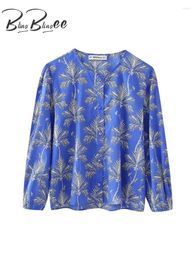 Women's Blouses BlingBlingee Summer Ultra Thin Printed Women Loose Shirt Long Sleeve O Neck Buttons-Up Blouse Female Top Y2K Streetwear