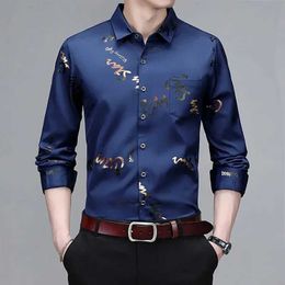 7UNF Men's Dress Shirts Mens Casual and Fashionable Long Sled Printed Shirt Non ing and Wrinkle Resistant Business Top d240507