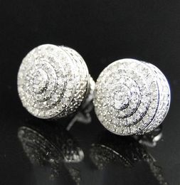 Hip Hop Earrings for Men White Gold Plated Bling Iced Out CZ Round Stud Earrings With Screw Back Jewelry21527484882