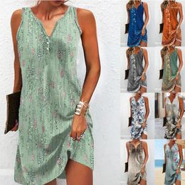 Casual Dresses Women's Spring Summer Floral Beach Tank Dress Ladies Boho Holiday Button Plus Size Daily Fashion Clothing 2024