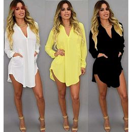 Summer Sexy V Neck Short Beach Chiffon White Mini Loose Casual T Shirt Dress Plus Size Women Clothing