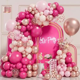 Party Decoration Pink Balloon Arch Garland Kit With Pastel Orange Metallic Rose Gold Confetti Balloons For Birthday Baby Shower Decor