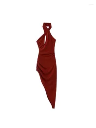 Casual Dresses Women Halter Dress 2024 Fashion Pleated Asymmetric For Sexy Backless Prom Off Shoulder Slim Midi Dresse