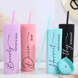 Cups Dishes Utensils Personalised 16 ounce drum with straw beach cup Customised wedding party water glass gift bride and maid recommended travel cup giftL2405