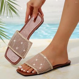 Slippers Summer Women Casual Flip Flops Square Toe Walking Shoe Flat Beach Sandals Mujer Zapatos Slides Plus Size 43