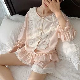 Damska odzież sutowa kobiet lolita księżniczka koronkowa piżama zestaw bawełniany top+szorty retro damskie koronkowe piżamie. Summer Pajama Lounge wx