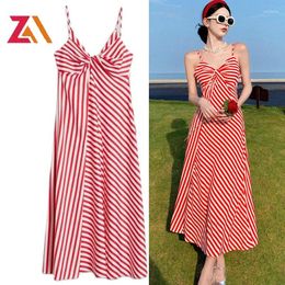 Casual Dresses ZALady Holiday Beach Boho V-neck Backless Spaghetti Strap Midi Long Womens Clothing Elegant Summer Party Vestidos
