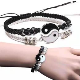 Charm Bracelets 2024 Friend Yin Yang 2 Matching Adjustable Cord Couple Bracelet For Boyfriend Girlfriend Gift