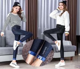 Winter Plush thickened jeans Korean version shows thin and high elasticity slim feet women039s pencil Capris fashion1161137