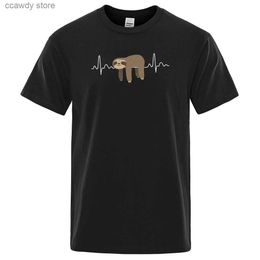 Men's T-Shirts Sloth Resting On Tummy Printing Mans T Shirts Crewneck Soft Comfortab S-XXXL Oversized Casual T-Shirt Man H240507