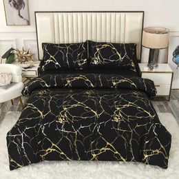 Bedding sets Golden marble texture decal art down duvet cover set large twin linen set J240507