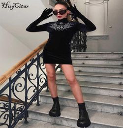 Dresses Hugcitar Velvet Half High Collar Long Sleeve Gloves Black Sequined Graphic Sexy Slim Mini Dress 2022 Winter Women Casual P5894234