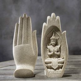 Sculptures 2pcs/Pair Buddha Hand Statue Resin Crafts Art Figurine Temple Home Office Workplace Zen Peaceful Mandala Monk Artistic Sculpture