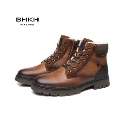 Boots BHKH 2024 Winter Men Boots Fur Warm Ankle Boots AntiSlip Snow Shoes Zip Laceup Men Casual Boots Man Shoes