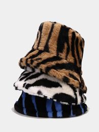 Wide Brim Hats Winter Faux Fur Bucket For Women Leopard Cow Print Hip Hop Men Panama Black Outdoor Warm Fisherman Caps91993779922494