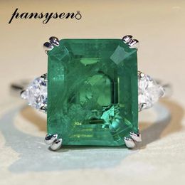 Cluster Rings PANSYSEN Vintage 925 Sterling Silver 9CT 10x12MM Emerald High Carobn Diamond Ring 18k White Gold Plated Party Jewelry Gift