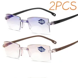 Sunglasses 2PCS Ultralight Rimless Bifocal Progressive Reading Glasses Vintage Far Sight Eyesglasses Anti-blue Light Presbyopic Eyewear