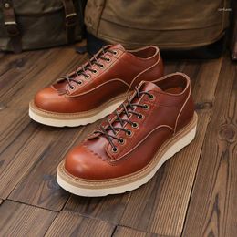 Casual Shoes Men's Soft Leather Basic All-match Work Retro Round Toe Lace-up Oxfords Man