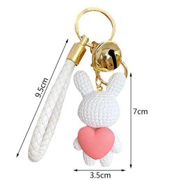 Keychains Lanyards Fashion Cute Cartoon Resin Peach Heart Knitting Rabbit Pendant Keychain Holder Key Chain Car Keyring Bag Charm Hanging Jewelry