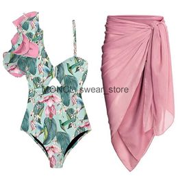 Women's Swimwear Women One Piece Swimsuit Cover Up Retro Holiday Beach Dress Skirt Asymmetrical Summer Surf Wear Bathing Suit H240507