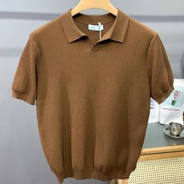 Men's Polos 2024 Men Summer Knitting V-neck Thin Polo Shirt Male Short Sleeve Sweater T Shirts Solid Colour Casual Tops Tees D353