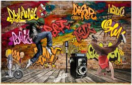 Custom po wallpapers 3d murals wallpaper Retro graffiti street dance bar background wall papers home decoration1034936