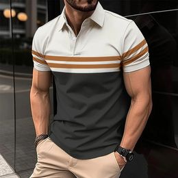 Summer Men Short Sleeved Polo Shirt Fashion Splice Stripe Printing TShirt Mens Breathable Party Clothing Top 240430