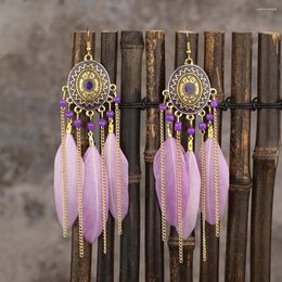 Dangle Earrings Vintage Ethnic Feather Tassel For Women Long Fringe Chain Drop Dangling Female Girls Jewellery Accessories