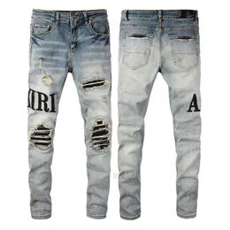 Mens Jeans 2022ss New European and American Mens Designer Hiphop Jeans High Street Fashion Tide Brand Cycling Motorcycle Wash Patch Letter Loose Fit Pants High Quali