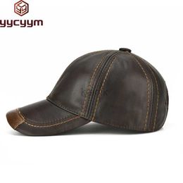 Ball Caps Men Real Cowhide Leather Earlap Caps Male Fall Winter 100% Real Cow Leather Hats New Casual Real Leather Outdoor Baseball Cap d240507