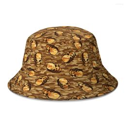 Berets Yellow Skull Camouflage Bucket Hat For Women Men Teenager Foldable Bob Fishing Hats Panama Cap Streetwear