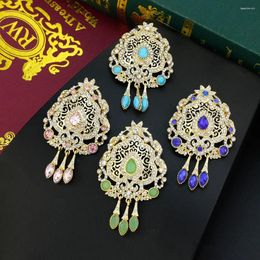 Brooches Gold Color Caftan Brooch For Women Moroccan Wedding Dress Jewelry Turkish Arabic Crystal Hijab Lapel Flower Pins