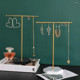 Jewelry Pouches T-shaped Shelf With Marble Base Tabletop Metal Display Stand For Bangles Necklaces Bracelets Rings Bag