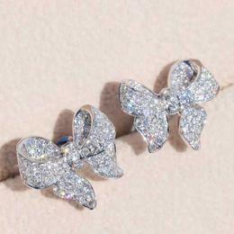 Stud Huitan Romantic Bow Womens Studded Earrings Full Shop Shining Crystal Zircon Exquisite Girl Accessories Fashion Earrings Jewelry J240506