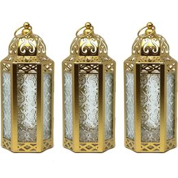 LANTERNS 3pk Moroccan Lamp Indoor Outdoor Lantern Decorative Candle Holder for Ramadan Childrens Birthday Candles Clear Glass 240506