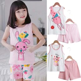 Girls Pajamas Sets Cotton Child Pajamas Toddler Summer Sleeveless Baby Nightwear Pyjamas Kids Rabbit Cartoon Homewear Clothes 240430