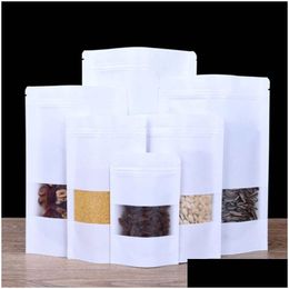 Packing Bags Wholesale White Kraft Paper Packaging Smell Proof Pouch Zip Lock Stand Up Case Clear Window Self-Sealing For Food Candy N Dhnem
