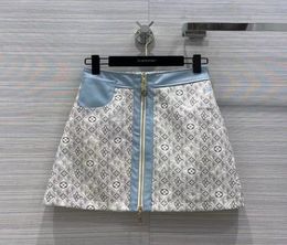 2022 Autumn summer new design women039s high waist aline denim jeans letter jacquard short skirt plus size S M L1488282