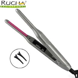 Curling Irons Mini curler pencil straightener 2-in-1 ceramic thin narrow flat iron with LED display screen used for short hair Q240506