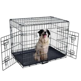 Accessories Doors 2 Kennels Wire Houses Folding Pet Crate Cat Cage Suitcase Dog Carrier 48Inch