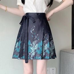 Skirts Chinese Style National Horse Face Skirt Short For Women 2024 One-piece Hanfu Pleated