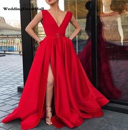 Rot von der Schultersatin Abendkleider Lange Seite Split Promkleider 2023 Elegante Damen formelle Kleiderpartykleider7968854