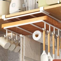 Kitchen Storage Cabinet Under Shelf Metal Cupboard Hanging Hooks Mug Cup Hanger Cutting Board Pot Cover Holder Towel Tissue Rack