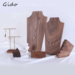 Jewelry Stand Walnut solid wood decoration display props necklace frame ear pendant Q240506