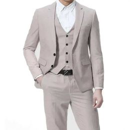 Men's Suits Blazers Autumn New Mens Business and Leisure Solid Color 3-piece Set/Mens Double Button Jacket Coat Pants Tank Top Q240507